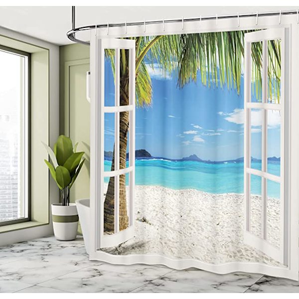 Ranta polyester suihkuverho (180*180cm), Palm Beach trooppinen puu