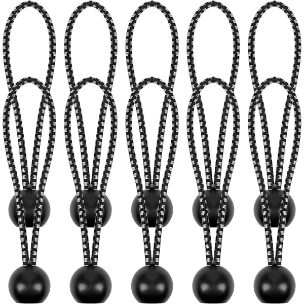 (Svart och vit) 10-pack Bungee-sladd, tältkula och klämma robust