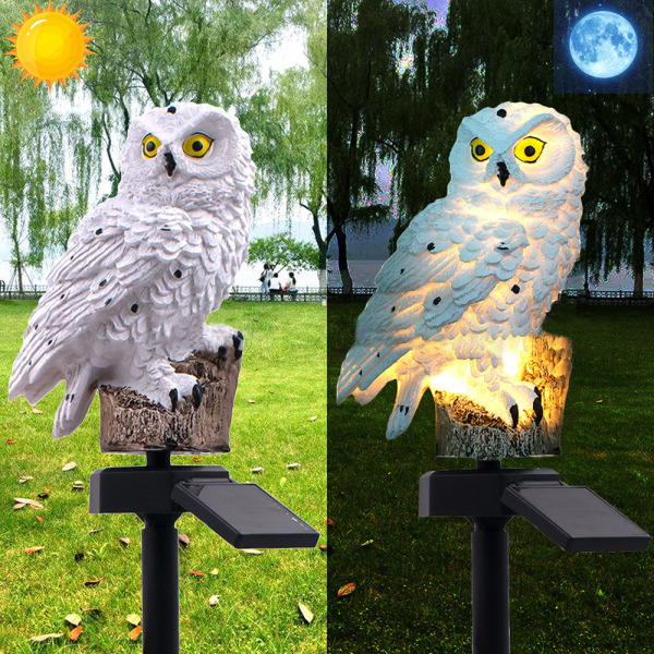 Hvit Solar Owl LED Light Garden Solar Light Outdoor Decor Resin