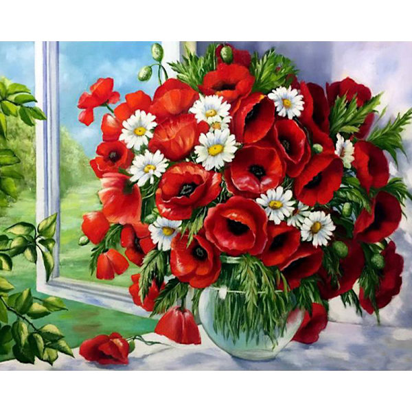30 x 40 cm, Diamantmålning Diamantbroderi Målning Canvas röd blomma 5d Målning Barn Vuxen Strass Lot Pussel Teckning Väggdekoration Sovrum Höst