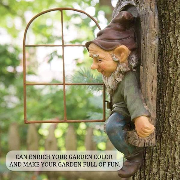 Mini Resin Have Statue Nisse Ud Af Døren Træ Hugger Have