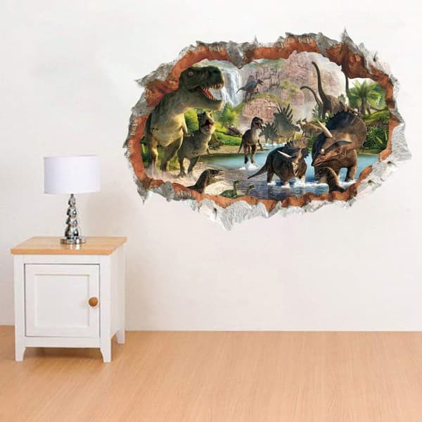 Dinosaur Wall Stickers til drenge 3D Smashed Wall Decals Peel and
