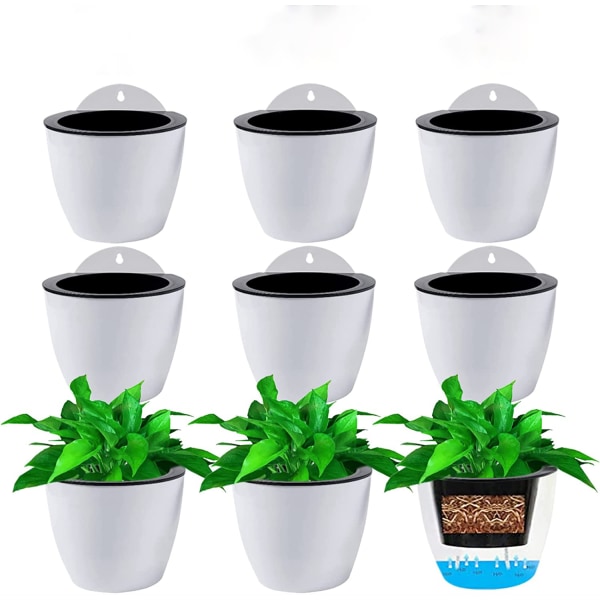 Hvit - Sett med 6 hengende plantekasser Hengende plantekasser Plastvegg