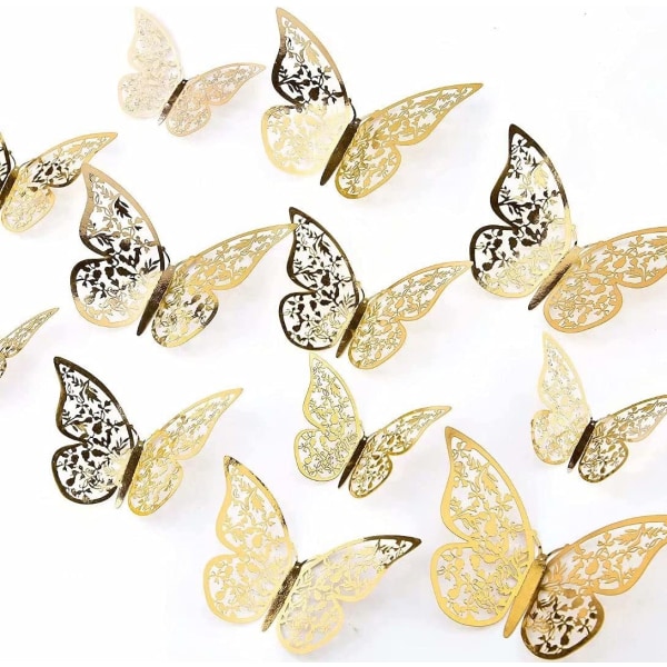 Guld 48 st 3D Fjäril Ornament Dekoration Dekorativ Vivid Re