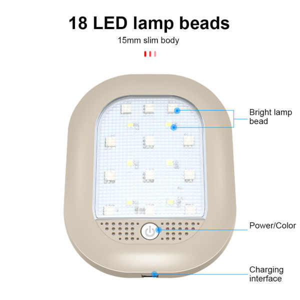 1 kpl beige USB-ladattava LED-auton lukuvalo sisätiloihin R