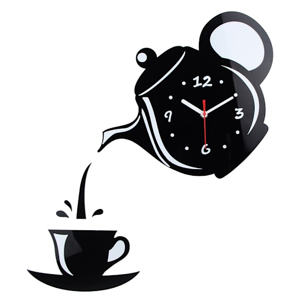 Kreativ tekanna kittel väggklocka, 3d akryl kaffe tekopp
