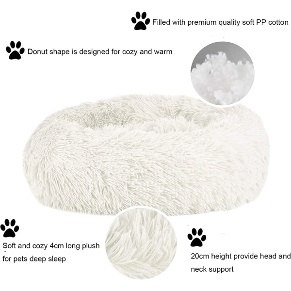 (60cm, valkoinen) Cat Dog Pyöreä Sänky kissoille Koirille Pehmopehmeä Pet Cus