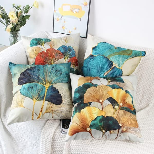Set med 4 Kuddfodral 45x45 Turkos och Guld Linne Kuddfodral