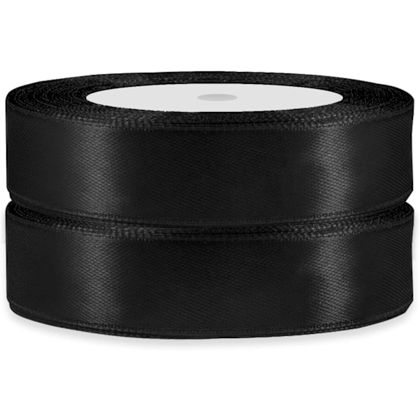 (Svart) Satängband, Vitt Dubbelsidigt Polyester Satängband 20