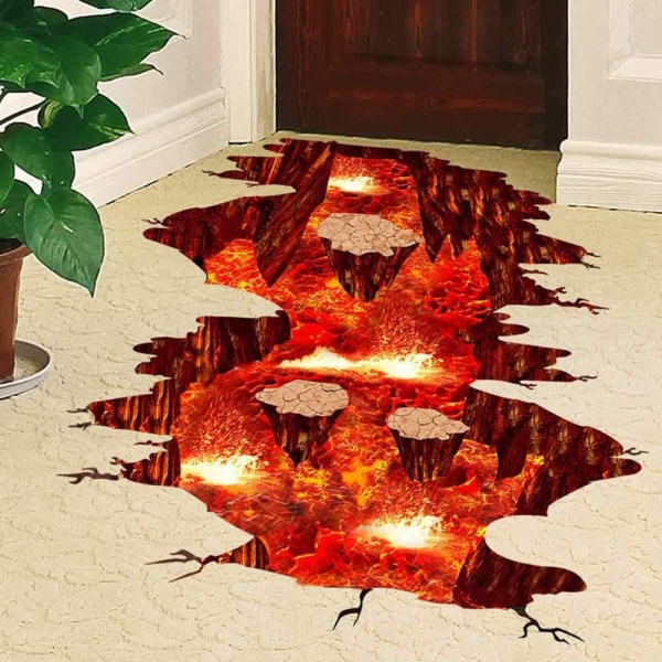 Creative 3D Space Veggdekor Avtagbar PVC Magic Floor Flame og