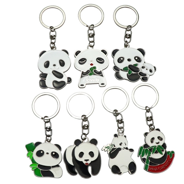 Panda Bear with Baby Key Ring Silver Plated Pendant