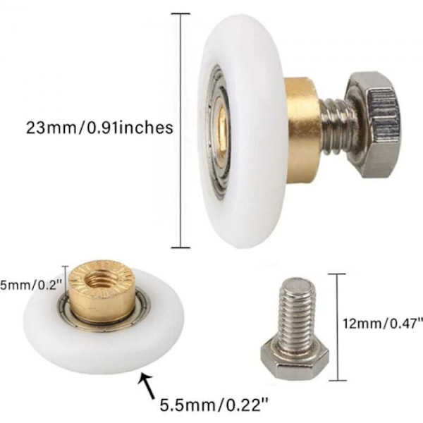 23 mm 4 stk dusjdørhjul, erstatningshjul for dusjdør