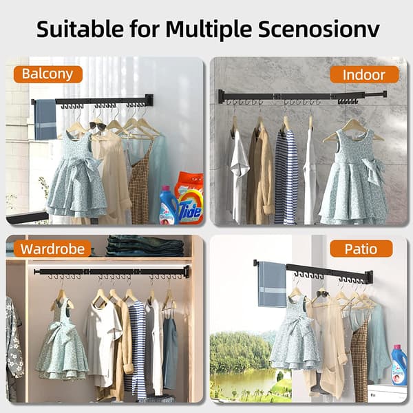 Retractable Clothes Drying Rack,2 Fold Black-Laundry Drying Rack,Space Saver,Premium Foldable Durable Clothes Rack,for Laundry,Balcony,Bathroom,Patio,Dormitory,Apartment