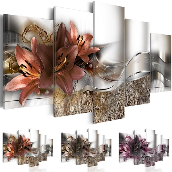 5 Pieces Art Seinämaalaus Lily Flowers Kuitukangas Living R