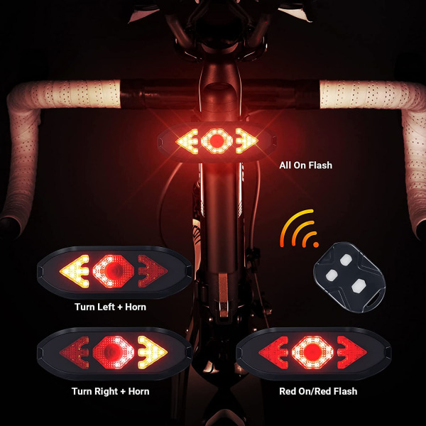 Cykelbaglygte med blinklys Trådløs fjernbetjening Waterp