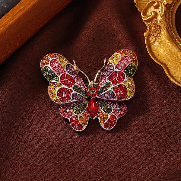 Rhinestone lapptäcke blomma fjäril brosch
