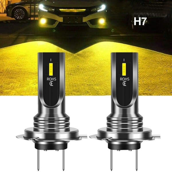 2 stk H7 LED-forlygte halogenpærer sæt biltågelygte 3000K E