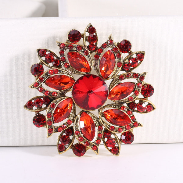 （rød）Vintage kvinners østerrikske krystall elegant blomsterbrosje Wedd