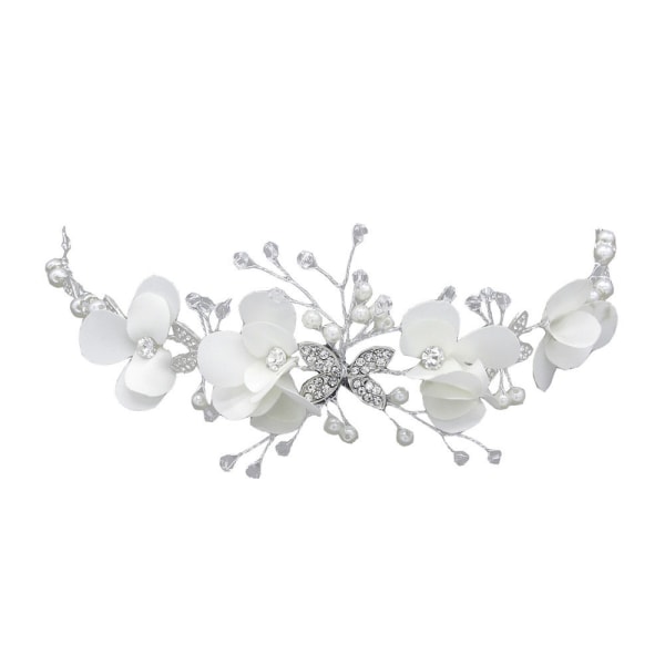Valkoinen Princess Flower -päähineet morsiuskristallihelmihiusmekko W