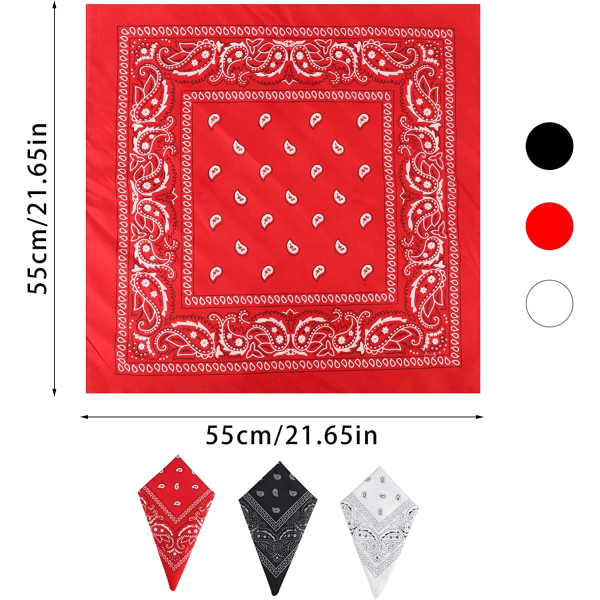 3 stk. Bandana Hår Tørklæde, 54 x 54 cm Hårbånd Hovedbånd Lommetørklæde