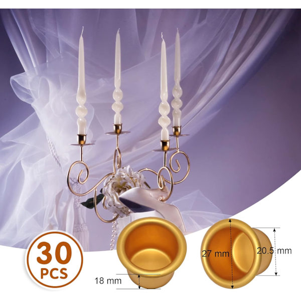 30 stk. Mini lysestake (gull), Metall lysestake, Liten M