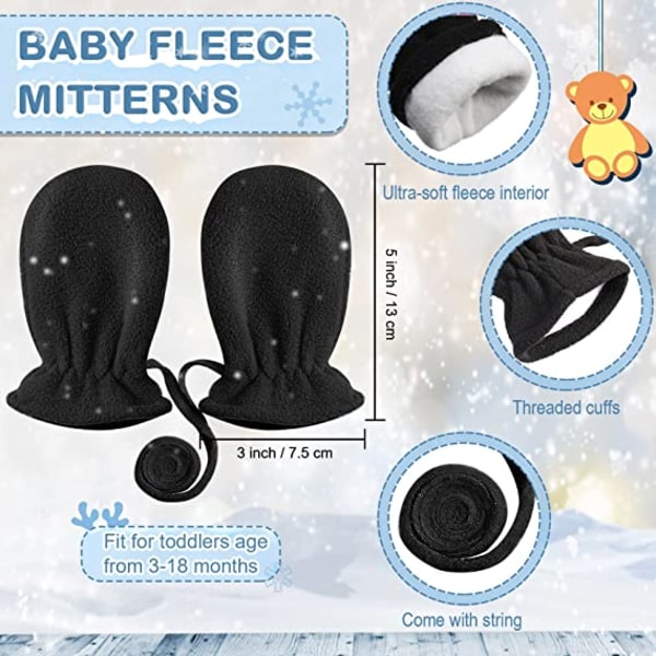 2 par baby fleece votter med snor varme småbarnshansker vinter