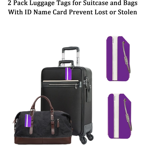2 Pack (violetti) alumiiniset matkalaukun etiketit henkilökortilla, Brightly Co
