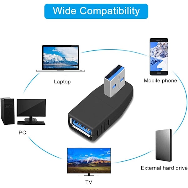 Musta 4 kpl USB 3.0 - USB 3.0 -sovitin 90 asteen kulmassa uros naaras