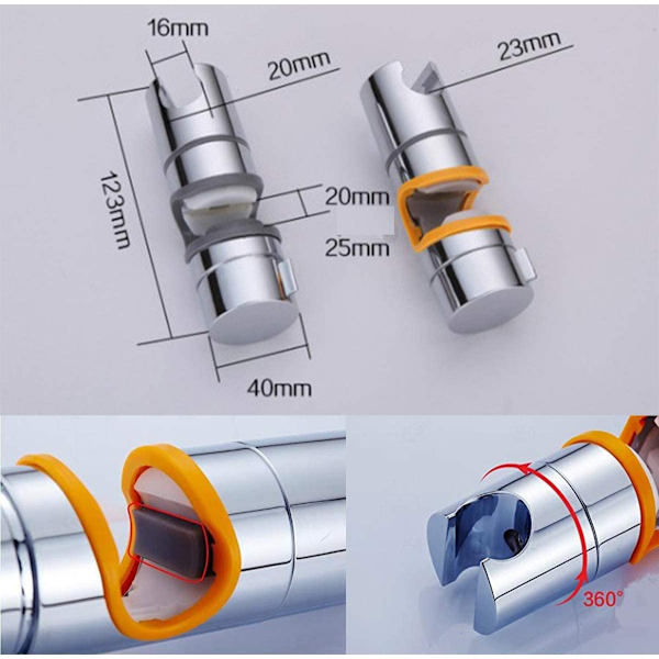 2 stk dusjhodeholder 22-25mm diameter ABS justerbar erstatning
