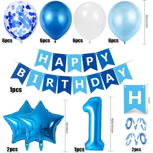 1. fødselsdagsballongreng, 1. fødselsdagsdekorationer blå, Num
