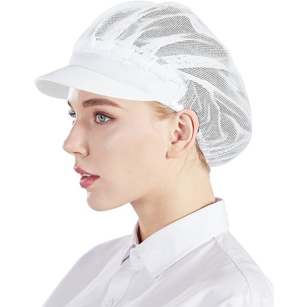 3-pak mesh kokkebaretter - hvide, unisex køkkenhatte med mesh, W