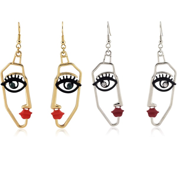 Kvinde Ansigt Statement Dangle Drop Øreringe Guld