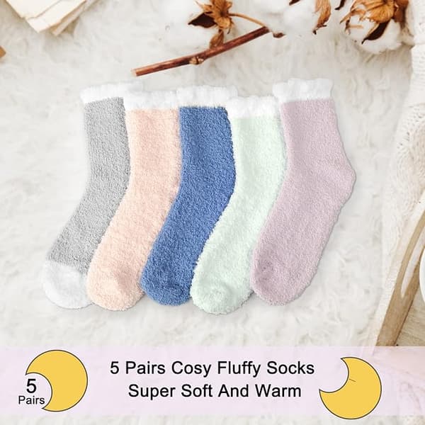 5-pack vintertjocka mjuka fluffiga strumpor stretchiga varma hem sova