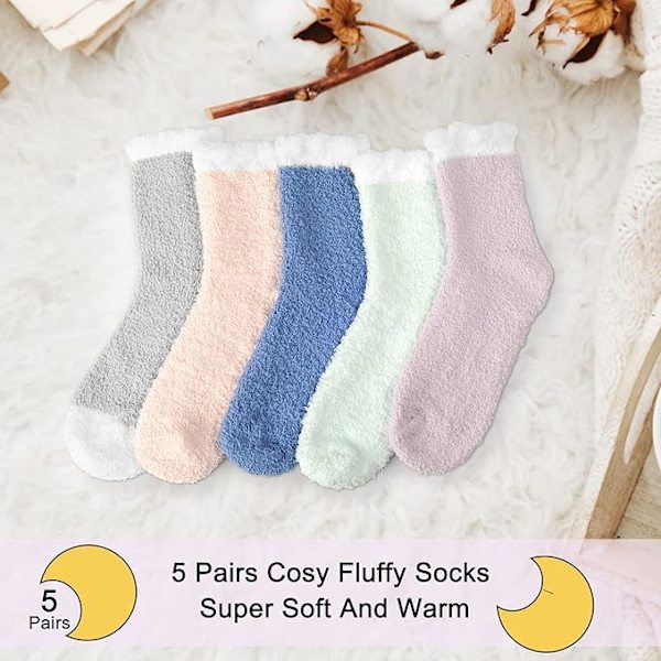 5 Pak Vinter Tykke Bløde Fluffy Sokker Strækbare Varme Hjemmesko