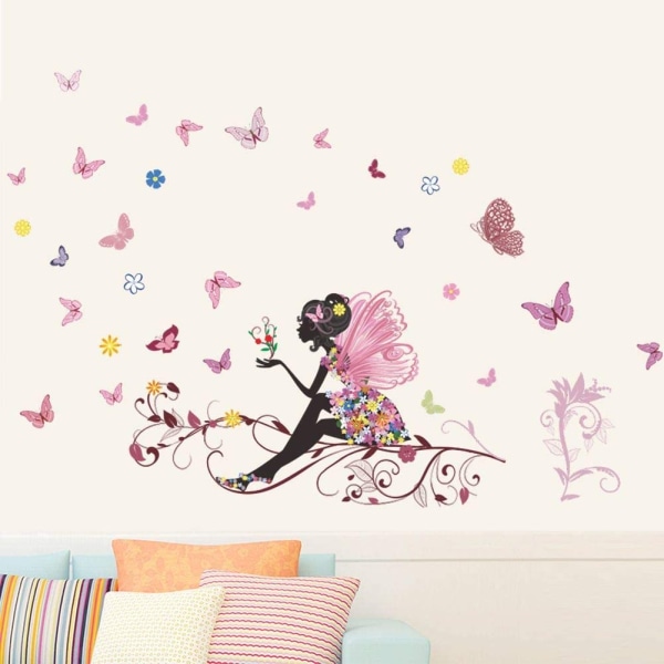Romantisk dansende jente Flower Fairy Butterfly Avtakbar veggstikk