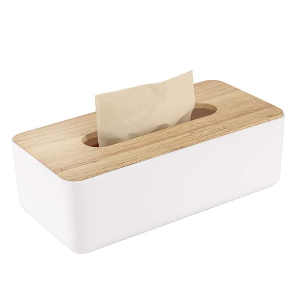 Rektangulär vävnadsbox i trä - 21x13x9,5cm - vit - 1 st