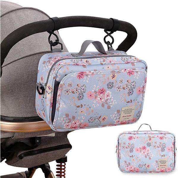 (Blomma, 29X10X19cm) Barnvagnsförvaringsväska, vattentät hängande blöjväska, bärbar babyblöjväska för utflykter