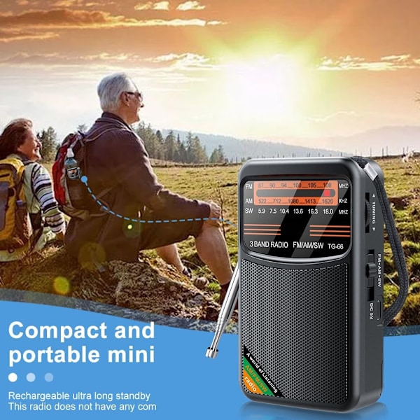 FM/AM/SW - Bærbar Mini Radio - Katastroferadio - Sort