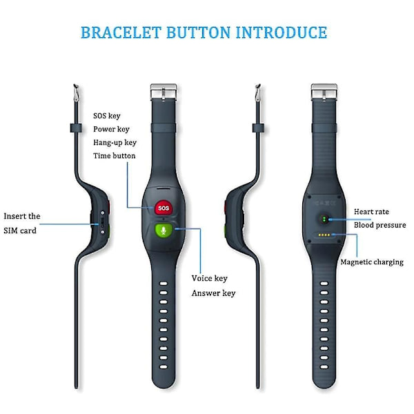Eldres SOS Smart Armbånd Smart Klokke Bluetooth GPS Informasjon