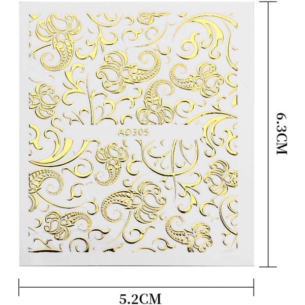 20 stk Neglekunst Klistremerker Sett, 3D Selvklebende Bronse Gull Gli