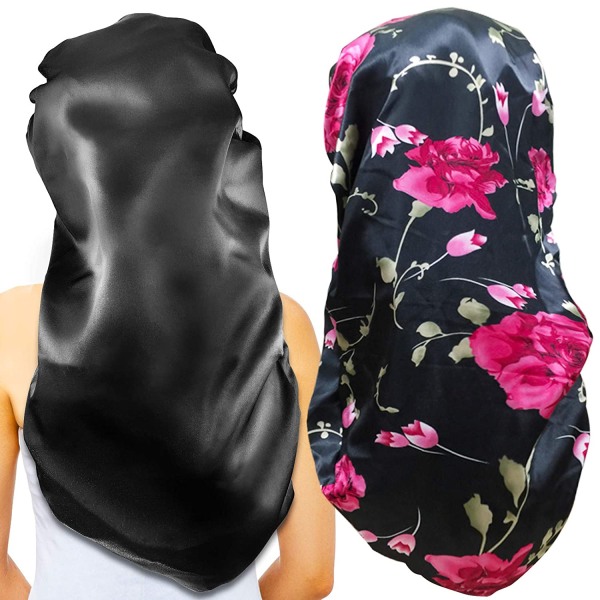 2Pcs Long Satin Bonnet Sleep Cap,Extra Large Braids Bonnets