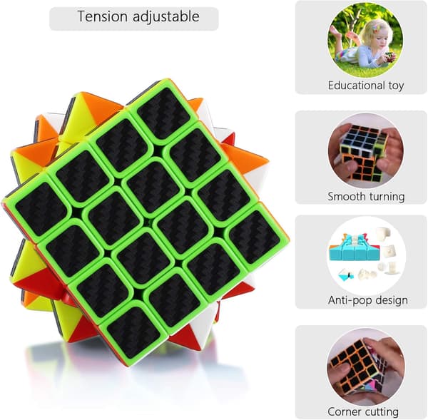 Sort - Rubik's Cube 4x4 4x4 Carbon Fiber Sticker Gave til børn