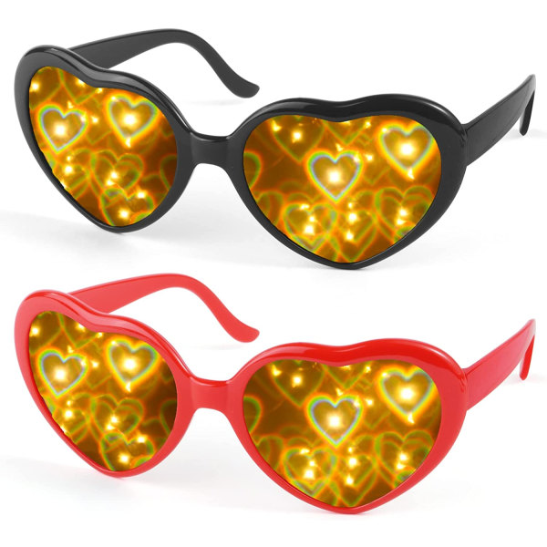 2 stk 3D Special Effect Hjertebriller, 3D Hearts Light Diffractio