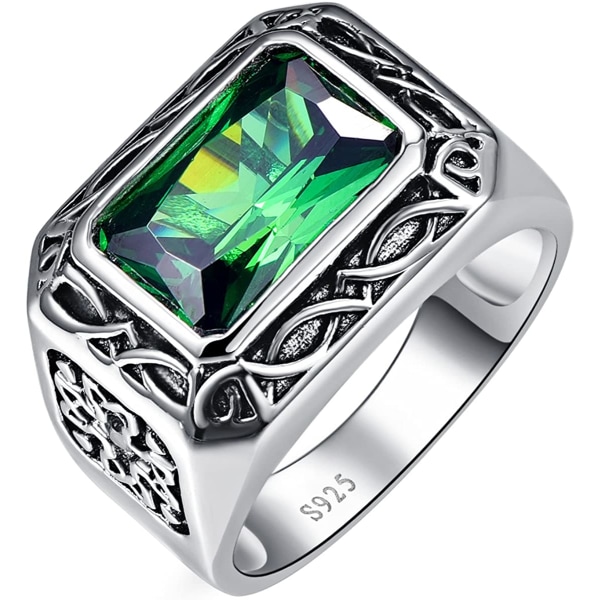 Herre luksus sølv smaragd ring personlig vintage europeisk an b88f | Fyndiq