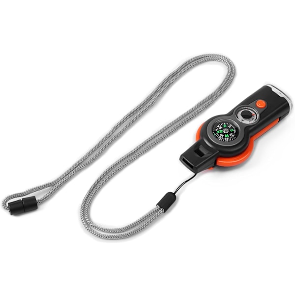 Nöd visselpipa, 7 i 1, Multifunktionell kompass, Multiverktyg säkerhetsvisselpipa (orange) 1 Pieces
