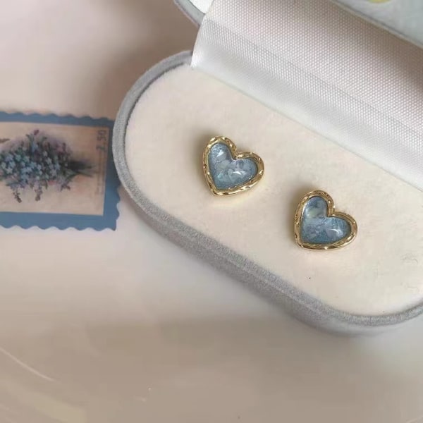 Uudet vintage tyylikkäät monipuoliset pienet siniset sydänkorvakorut, c