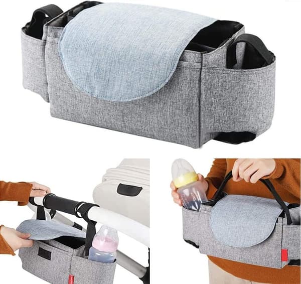 (Grå) Baby Buggy Organizer Barnvagn Barnvagn Mugghållare Väskor Mamma
