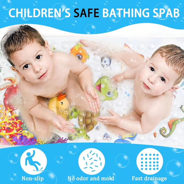 Halkskyddad badmatta, 100 x 40 cm tecknad baby badmatta, halkfri badmatta med 200 sugkoppar PVC-material, perfekt badmatta för barn och spädbarn Sköldpaddan