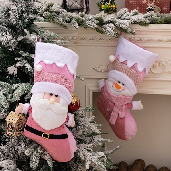 2 st Rosa Snögubbe Julstrumpor, Hängande Jultomte Barnpresentpåse Strumpor