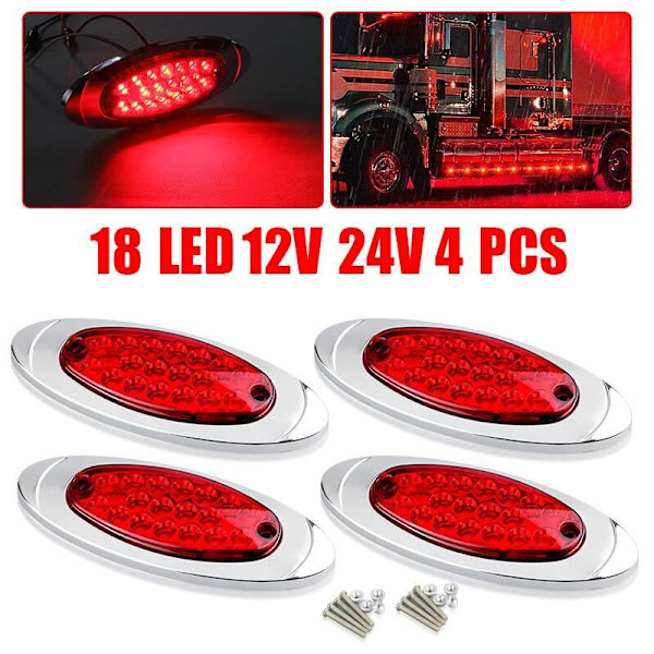 4x Punainen 18-LED Sivuvalaisimet Kuorma-auto Perävaunu RV Vapaa
